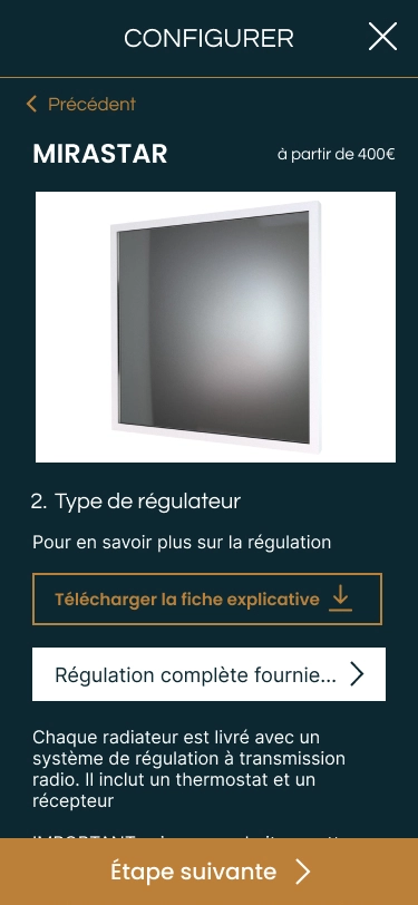 Maquette mobile du configurateur Verelec